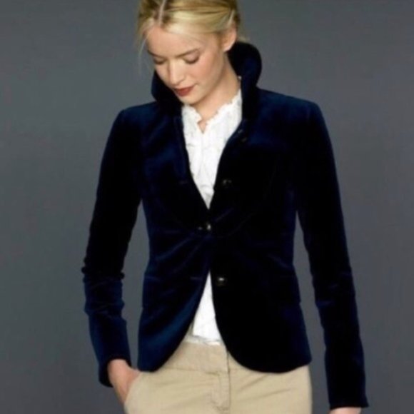 J CREW Black Cotton Bella Velvet Lined Blazer Size 2